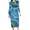 Aboriginal Ocean Whale Long Sleeve Bodycon Dress Dot Art Dreamtime Style