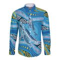 Aboriginal Ocean Whale Long Sleeve Button Shirt Dot Art Dreamtime Style