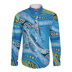 Aboriginal Ocean Whale Long Sleeve Button Shirt Dot Art Dreamtime Style