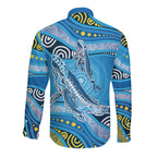 Aboriginal Ocean Whale Long Sleeve Button Shirt Dot Art Dreamtime Style
