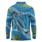 Aboriginal Ocean Whale Long Sleeve Polo Shirt Dot Art Dreamtime Style