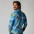 Aboriginal Ocean Whale Long Sleeve Polo Shirt Dot Art Dreamtime Style
