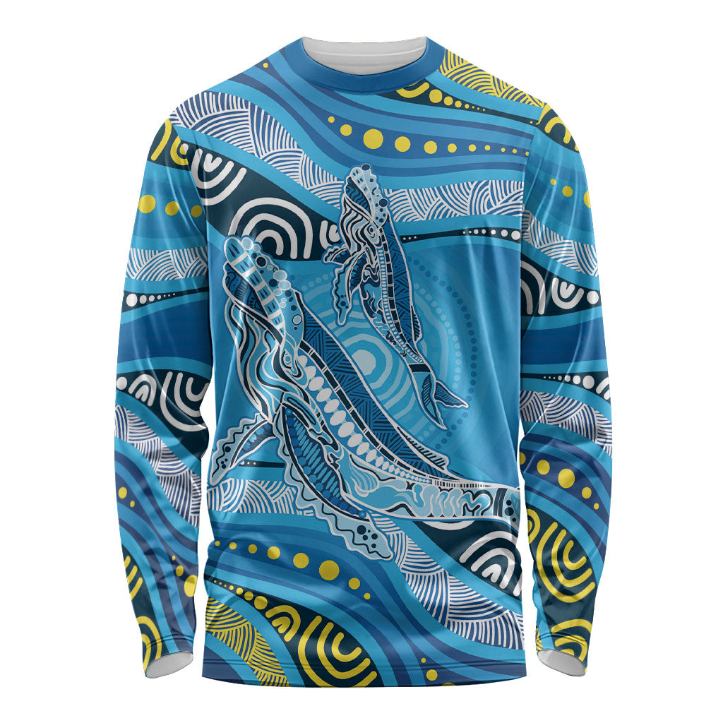 Aboriginal Ocean Whale Long Sleeve Shirt Dot Art Dreamtime Style