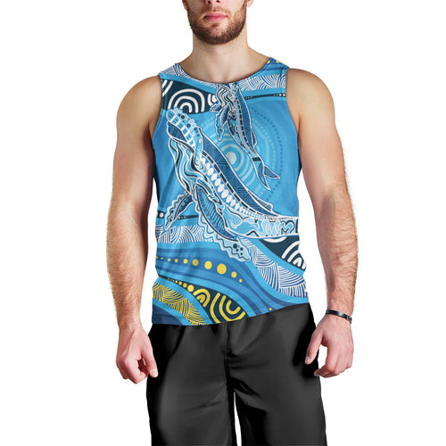 Aboriginal Ocean Whale Men Tank Top Dot Art Dreamtime Style