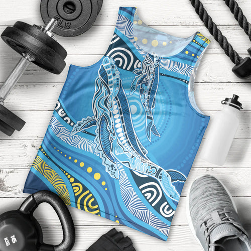 Aboriginal Ocean Whale Men Tank Top Dot Art Dreamtime Style