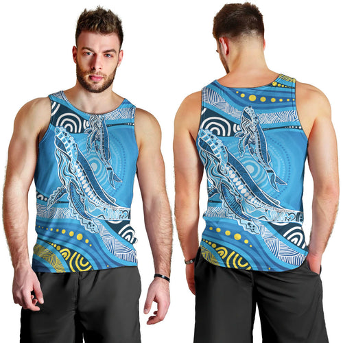 Aboriginal Ocean Whale Men Tank Top Dot Art Dreamtime Style