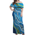 Aboriginal Ocean Whale Off Shoulder Maxi Dress Dot Art Dreamtime Style