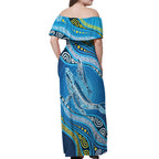 Aboriginal Ocean Whale Off Shoulder Maxi Dress Dot Art Dreamtime Style