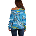 Aboriginal Ocean Whale Off Shoulder Sweater Dot Art Dreamtime Style