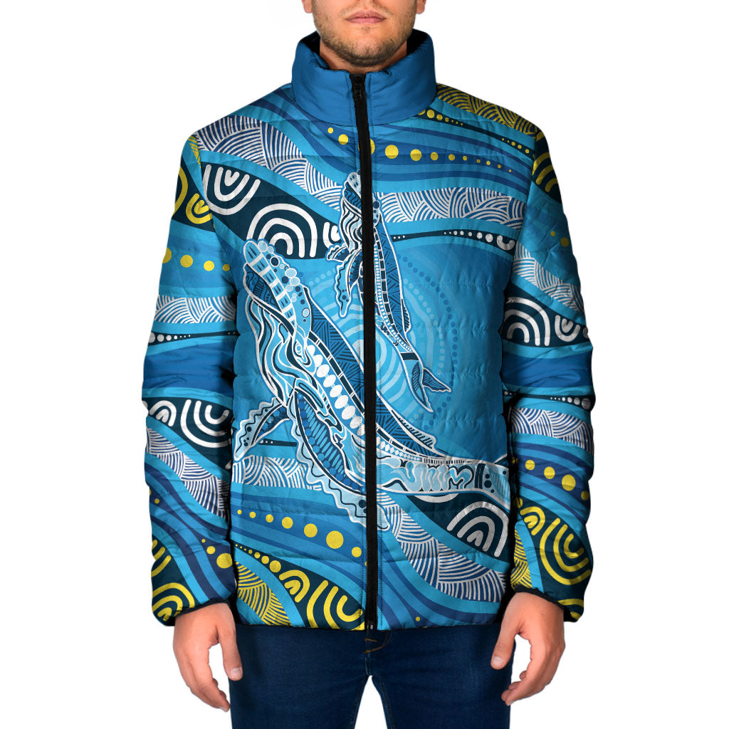 Aboriginal Ocean Whale Padded Jacket Dot Art Dreamtime Style