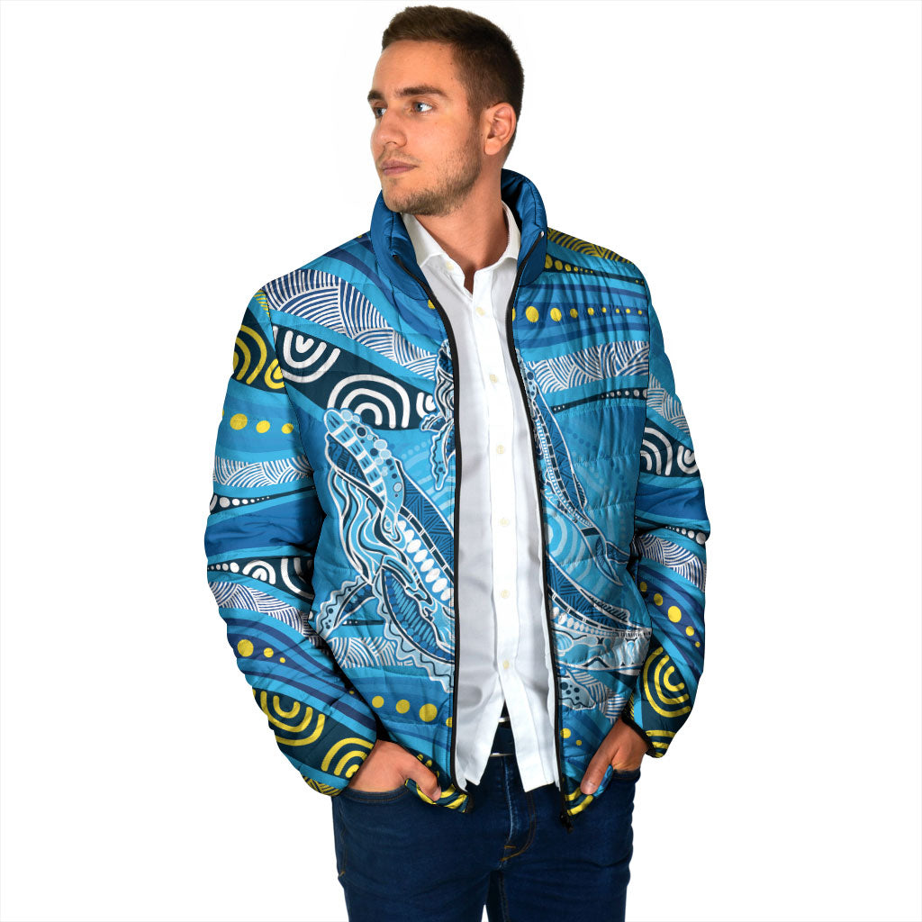 Aboriginal Ocean Whale Padded Jacket Dot Art Dreamtime Style