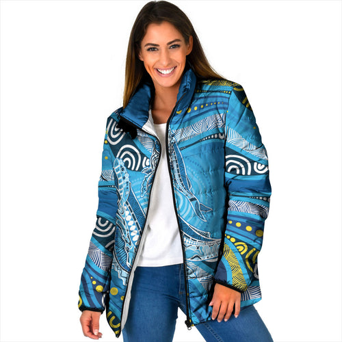 Aboriginal Ocean Whale Padded Jacket Dot Art Dreamtime Style