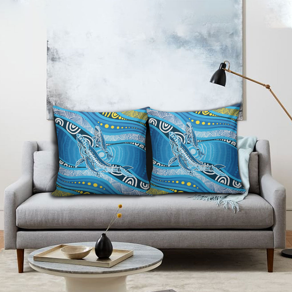 Aboriginal Ocean Whale Pillow Cover Dot Art Dreamtime Style