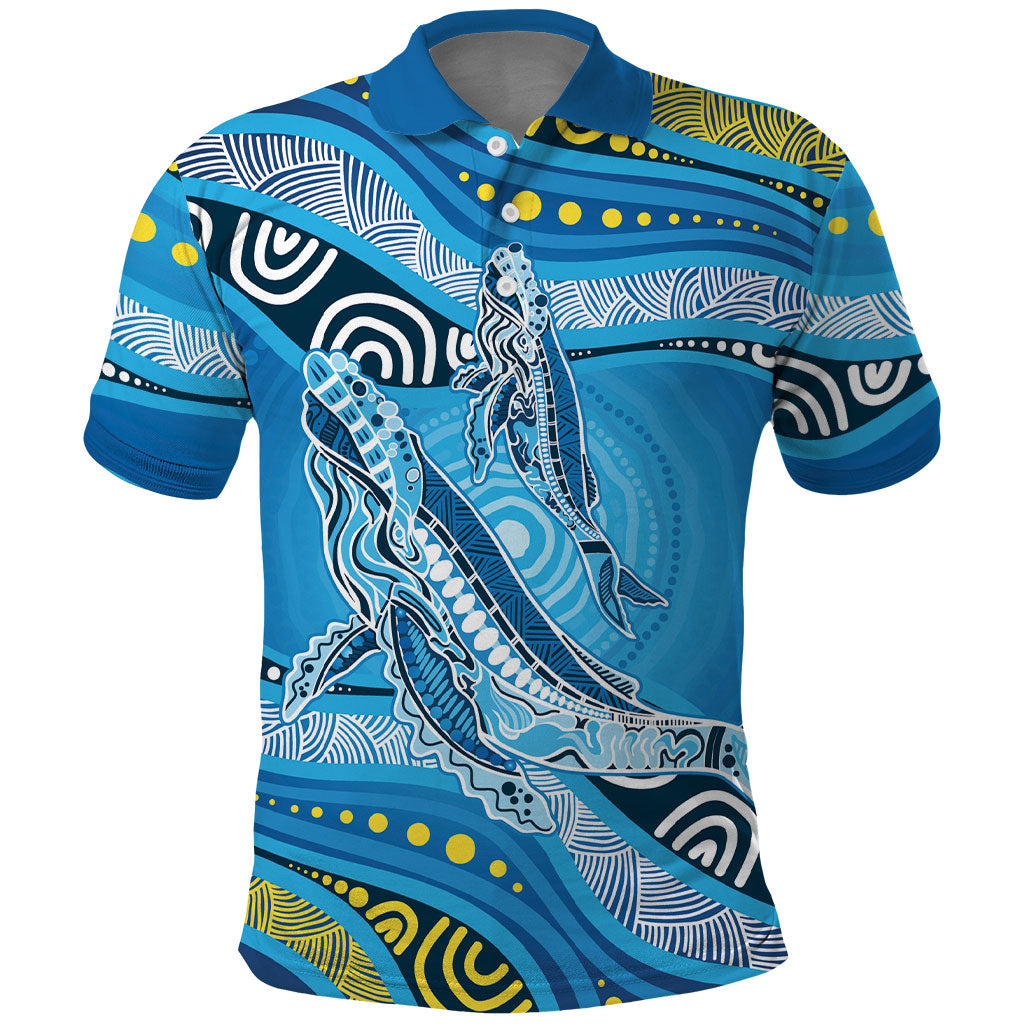 Aboriginal Ocean Whale Polo Shirt Dot Art Dreamtime Style