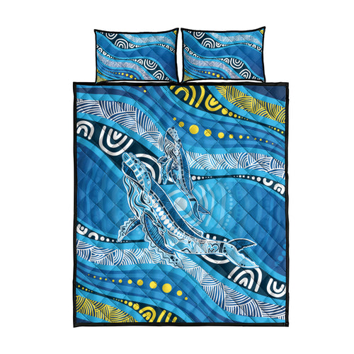 Aboriginal Ocean Whale Quilt Bed Set Dot Art Dreamtime Style