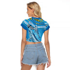 Aboriginal Ocean Whale Raglan Cropped T Shirt Dot Art Dreamtime Style