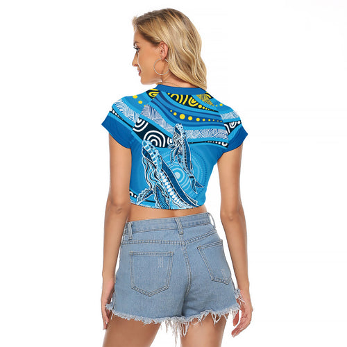 Aboriginal Ocean Whale Raglan Cropped T Shirt Dot Art Dreamtime Style