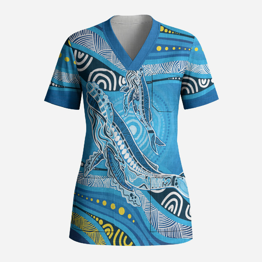Aboriginal Ocean Whale Scrub Top Dot Art Dreamtime Style