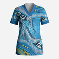 Aboriginal Ocean Whale Scrub Top Dot Art Dreamtime Style