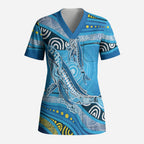 Aboriginal Ocean Whale Scrub Top Dot Art Dreamtime Style