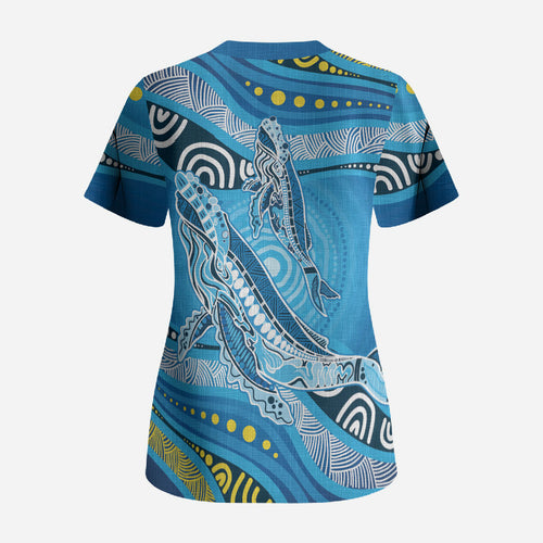 Aboriginal Ocean Whale Scrub Top Dot Art Dreamtime Style