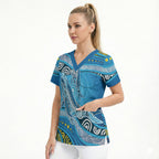 Aboriginal Ocean Whale Scrub Top Dot Art Dreamtime Style