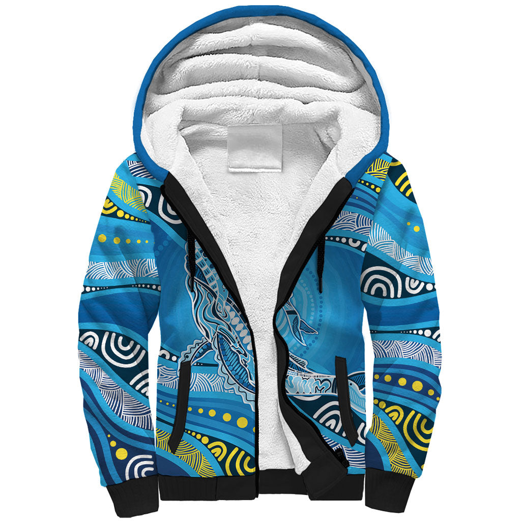 Aboriginal Ocean Whale Sherpa Hoodie Dot Art Dreamtime Style