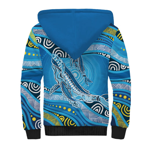 Aboriginal Ocean Whale Sherpa Hoodie Dot Art Dreamtime Style