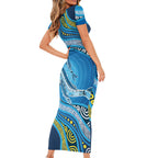 Aboriginal Ocean Whale Short Sleeve Bodycon Dress Dot Art Dreamtime Style