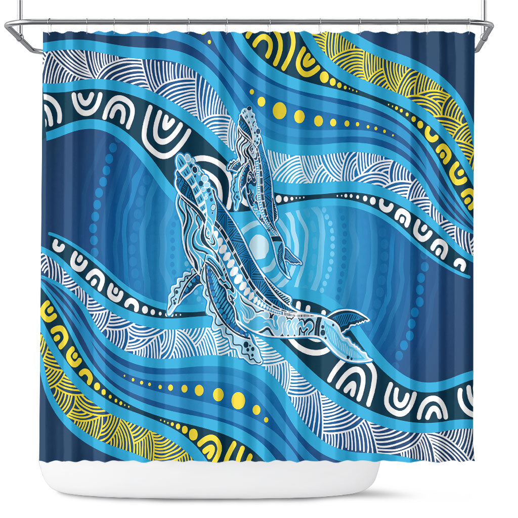Aboriginal Ocean Whale Shower Curtain Dot Art Dreamtime Style