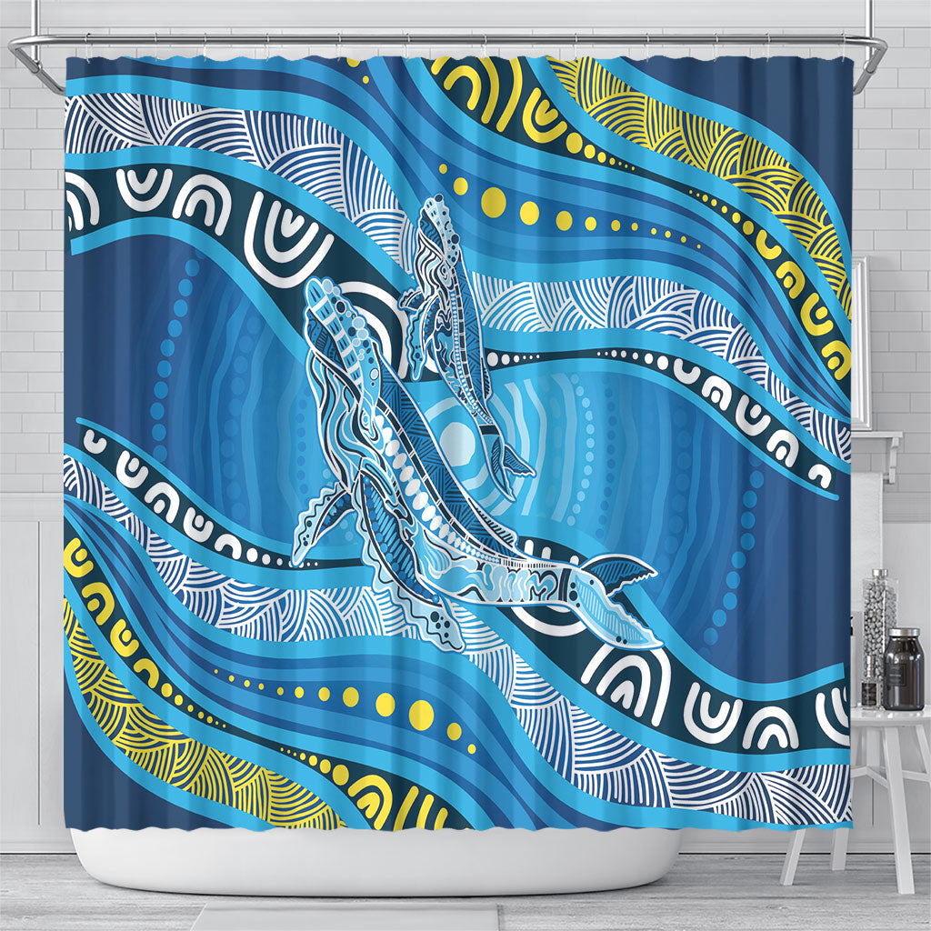 Aboriginal Ocean Whale Shower Curtain Dot Art Dreamtime Style