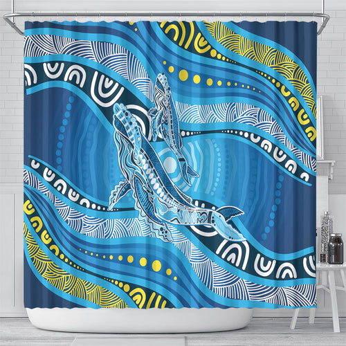 Aboriginal Ocean Whale Shower Curtain Dot Art Dreamtime Style