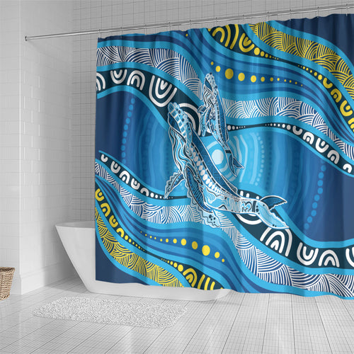 Aboriginal Ocean Whale Shower Curtain Dot Art Dreamtime Style