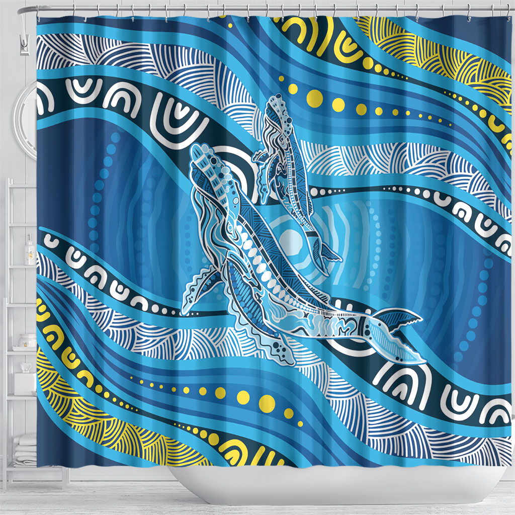 Aboriginal Ocean Whale Shower Curtain Dot Art Dreamtime Style