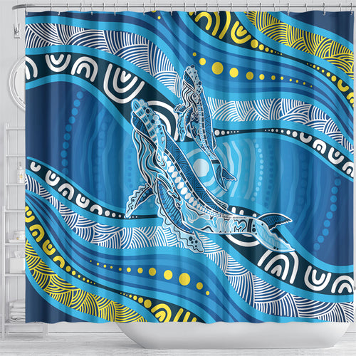 Aboriginal Ocean Whale Shower Curtain Dot Art Dreamtime Style