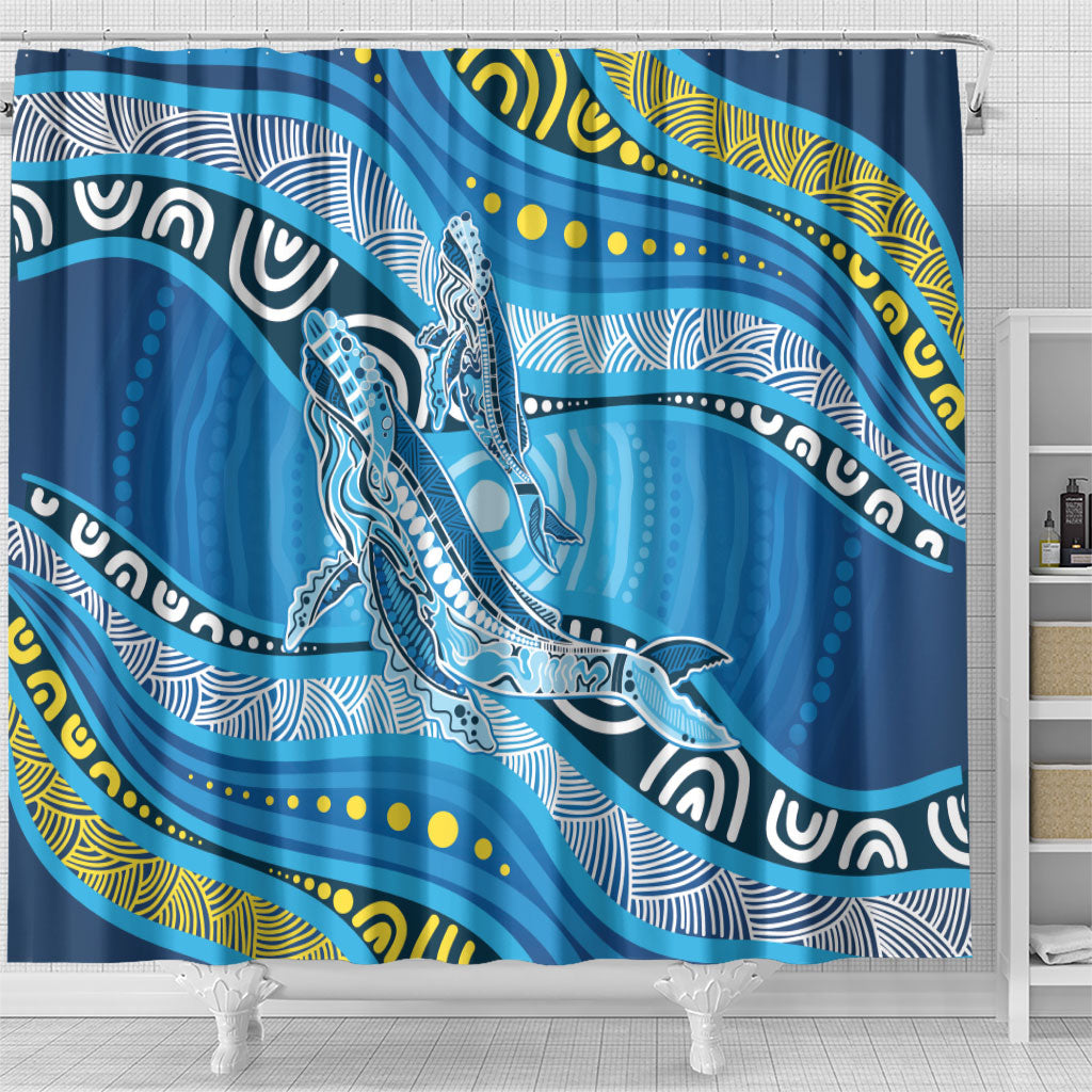 Aboriginal Ocean Whale Shower Curtain Dot Art Dreamtime Style