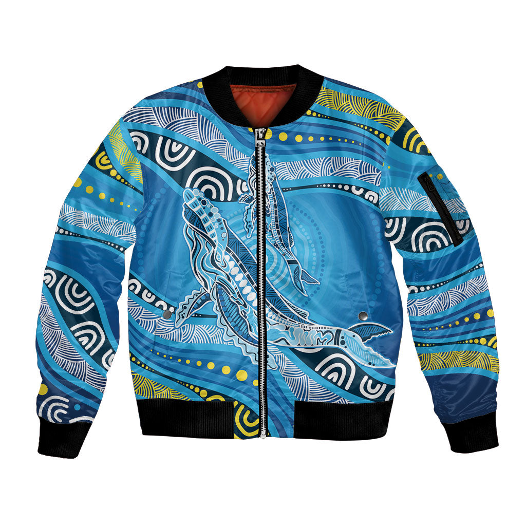 Aboriginal Ocean Whale Sleeve Zip Bomber Jacket Dot Art Dreamtime Style