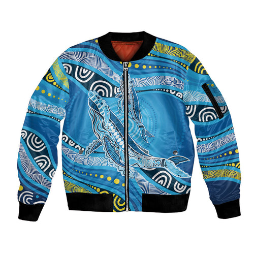 Aboriginal Ocean Whale Sleeve Zip Bomber Jacket Dot Art Dreamtime Style