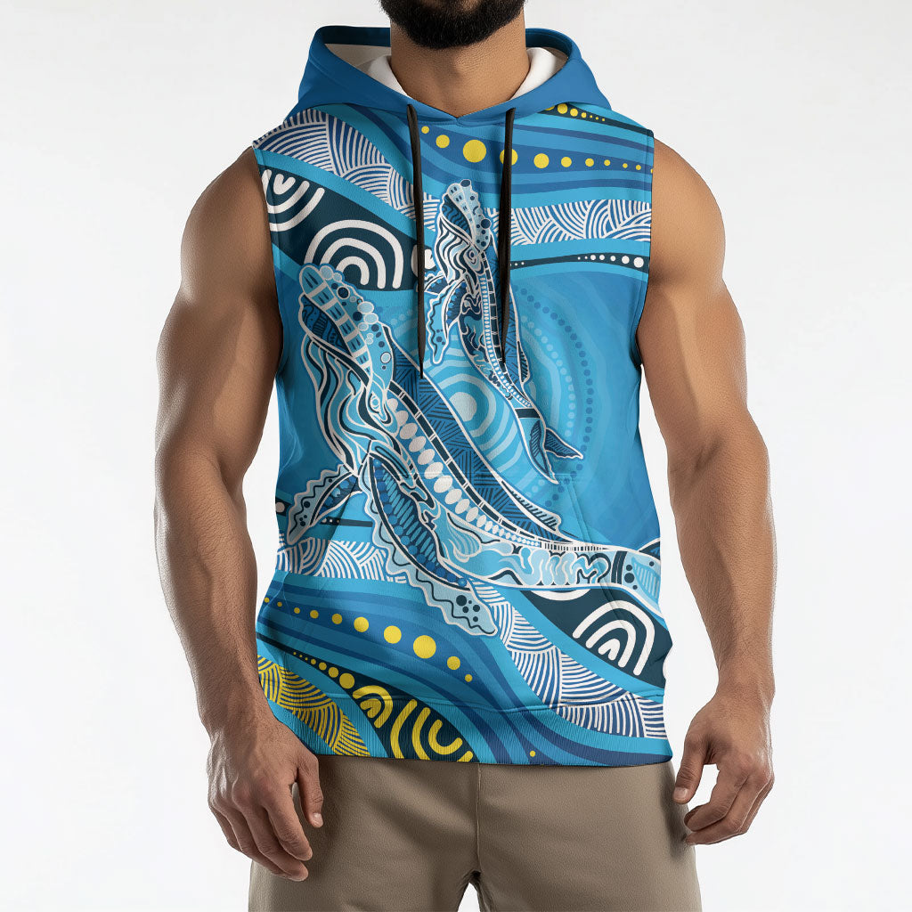 Aboriginal Ocean Whale Sleeveless Hoodie Dot Art Dreamtime Style