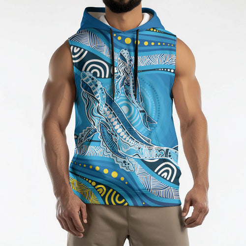 Aboriginal Ocean Whale Sleeveless Hoodie Dot Art Dreamtime Style