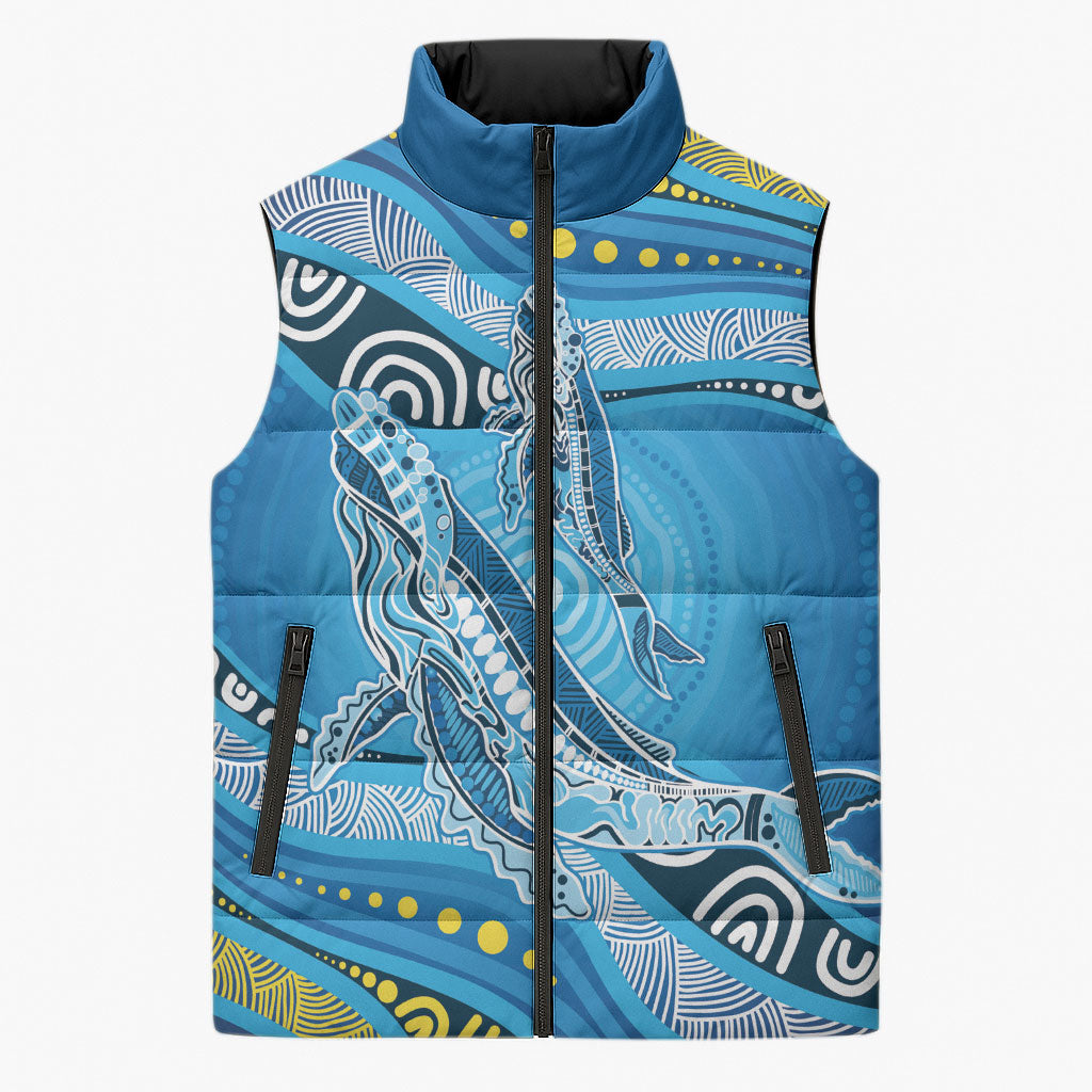Aboriginal Ocean Whale Sleeveless Puffer Jacket Dot Art Dreamtime Style