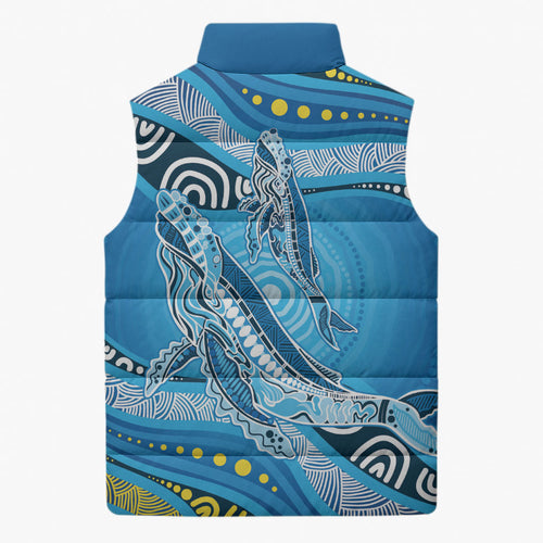 Aboriginal Ocean Whale Sleeveless Puffer Jacket Dot Art Dreamtime Style
