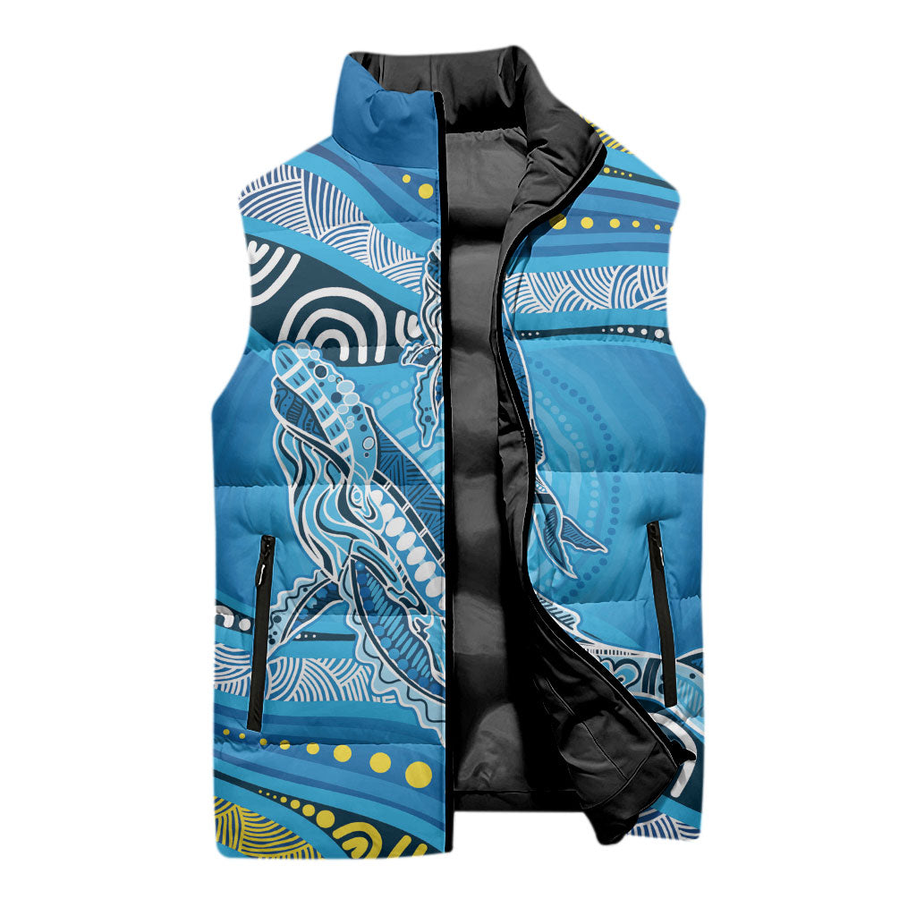 Aboriginal Ocean Whale Sleeveless Puffer Jacket Dot Art Dreamtime Style