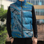 Aboriginal Ocean Whale Sleeveless Puffer Jacket Dot Art Dreamtime Style