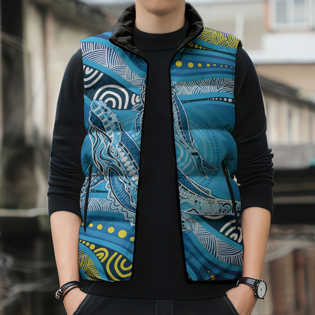 Aboriginal Ocean Whale Sleeveless Puffer Jacket Dot Art Dreamtime Style
