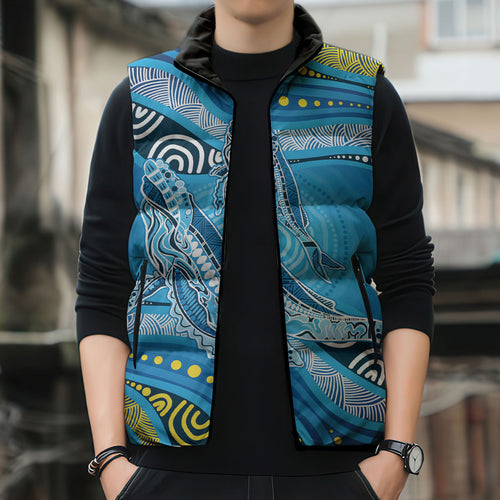 Aboriginal Ocean Whale Sleeveless Puffer Jacket Dot Art Dreamtime Style