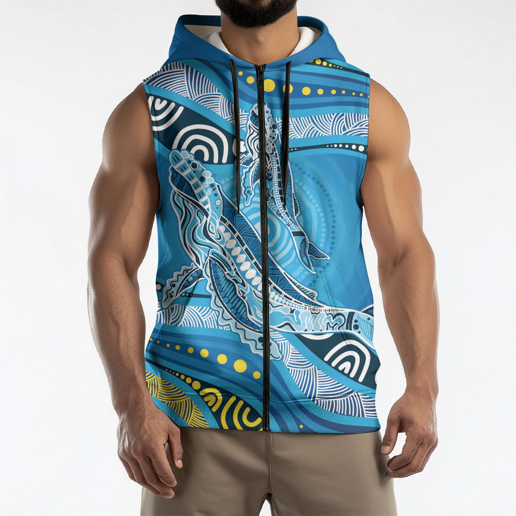 Aboriginal Ocean Whale Sleeveless Zip Hoodie Dot Art Dreamtime Style