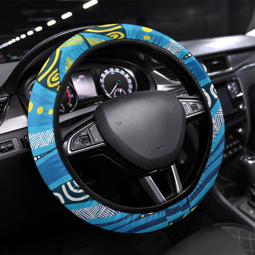 Aboriginal Ocean Whale Steering Wheel Cover Dot Art Dreamtime Style