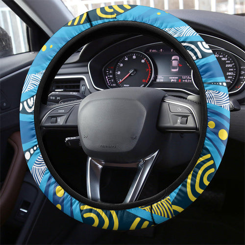 Aboriginal Ocean Whale Steering Wheel Cover Dot Art Dreamtime Style