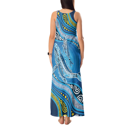 Aboriginal Ocean Whale Tank Maxi Dress Dot Art Dreamtime Style